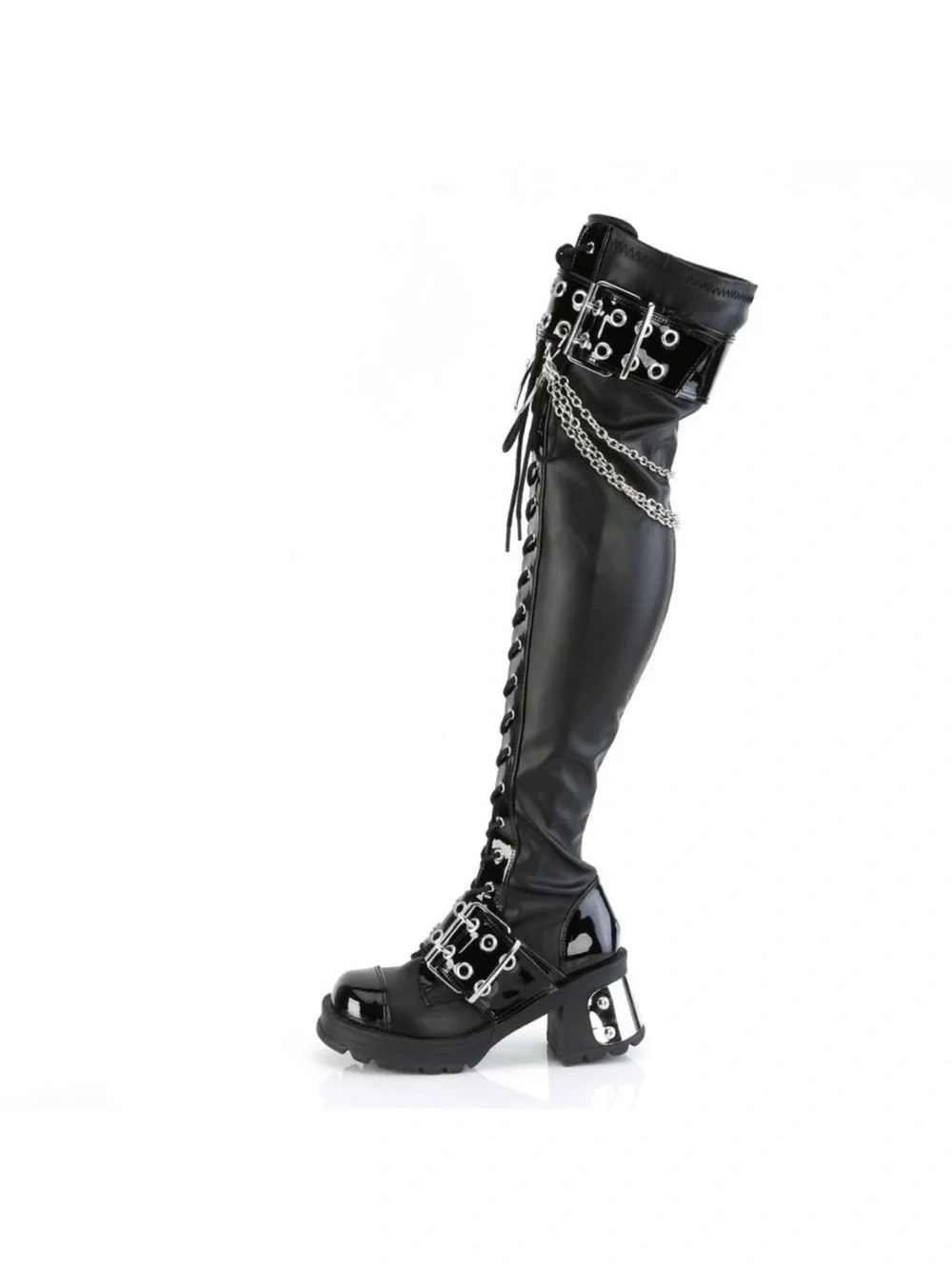 Demonia Bratty 304 Black Vegan Leather Over The Knee Platform Boots